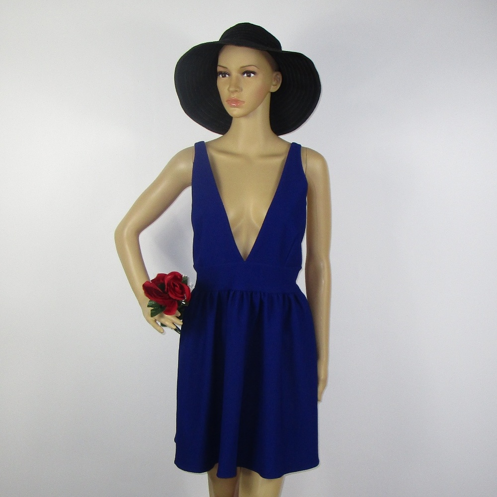 Solemio LA Blue/Deep Purple Dress LRG Deep V Neck